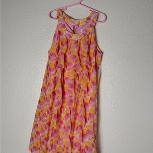 GIRLS Sz 12 Justice Dress yellow, pink & silver sparkles Halter top, bubble hem